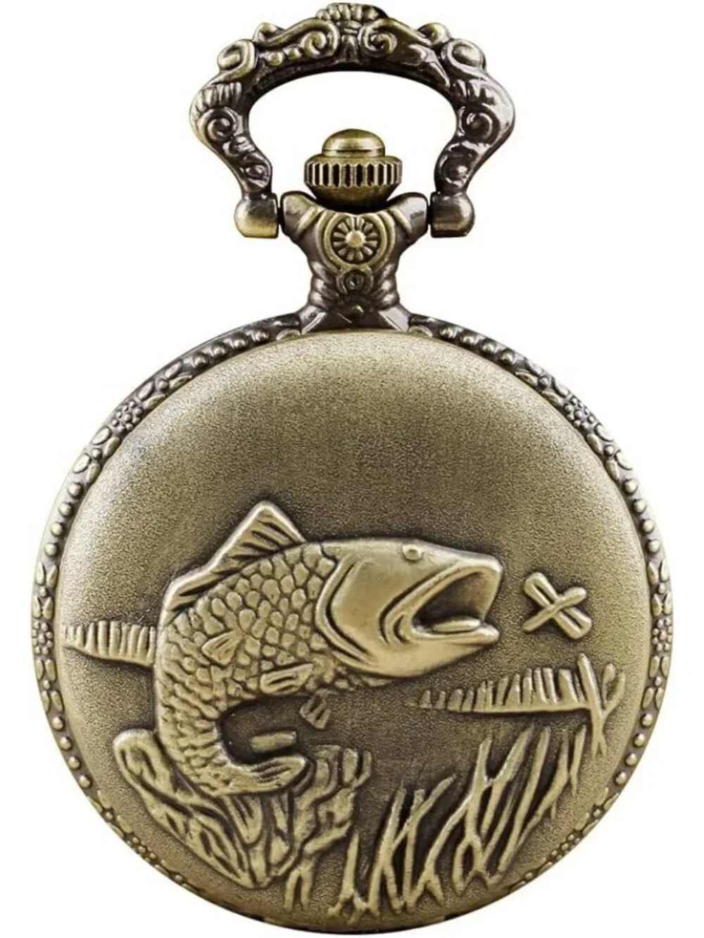 Men's Brown Analog Quartz Fesh Shape Pendant Necklace Round Case Pocket Watch